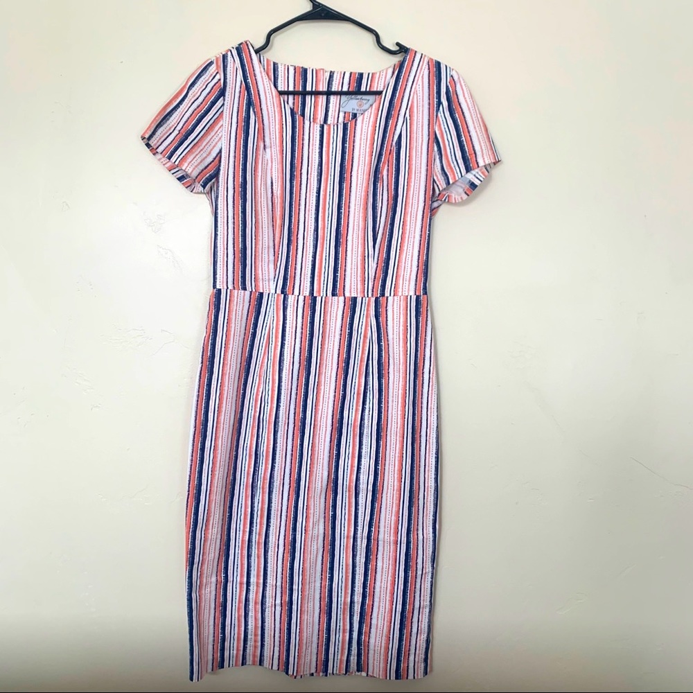 White, Navy, Coral knee length dress